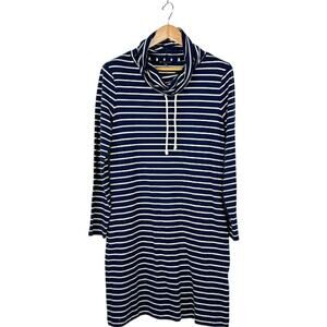 Brooks Brothers Striped Long Sleeve Funnel Neck Shift Dress Navy/White Women’s M